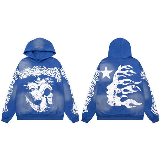 HELLSTAR Flame Skull Blue Hoodie