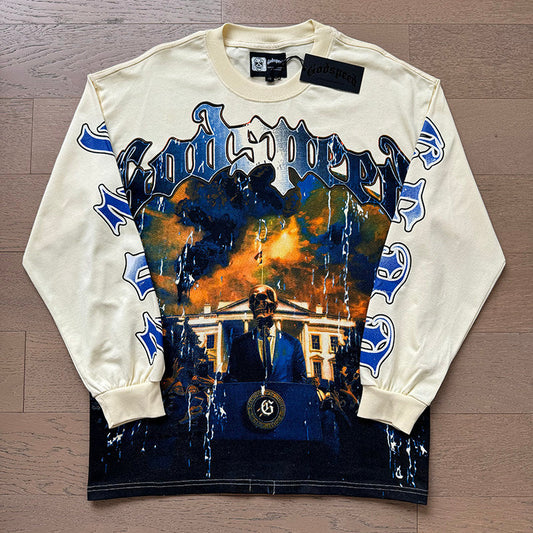 GodSpeed Cream Presidential Skull Graphic Long Sleeve
