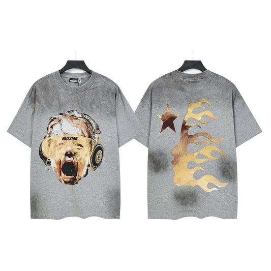 HELLSTAR Star Flame Graphic T-Shirt – Grey