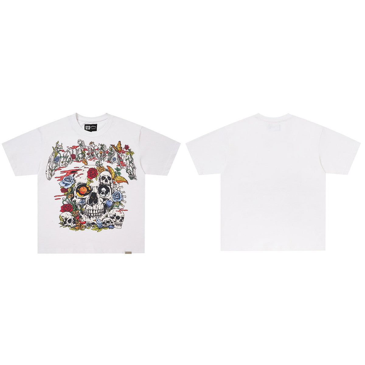 GodSpeed White Skull Rose Graphic T-Shirt