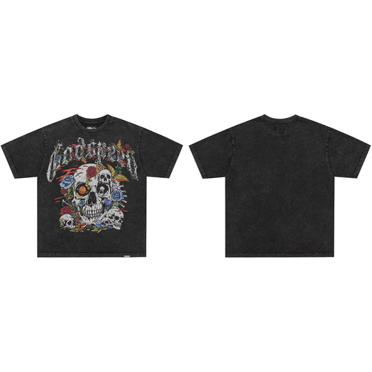 GodSpeed Washed Black Skull Rose T-Shirt