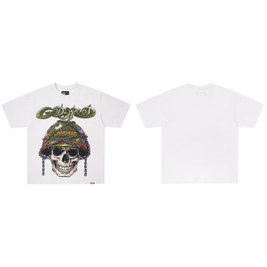 GodSpeed White Skull Helmet Graphic T-Shirt