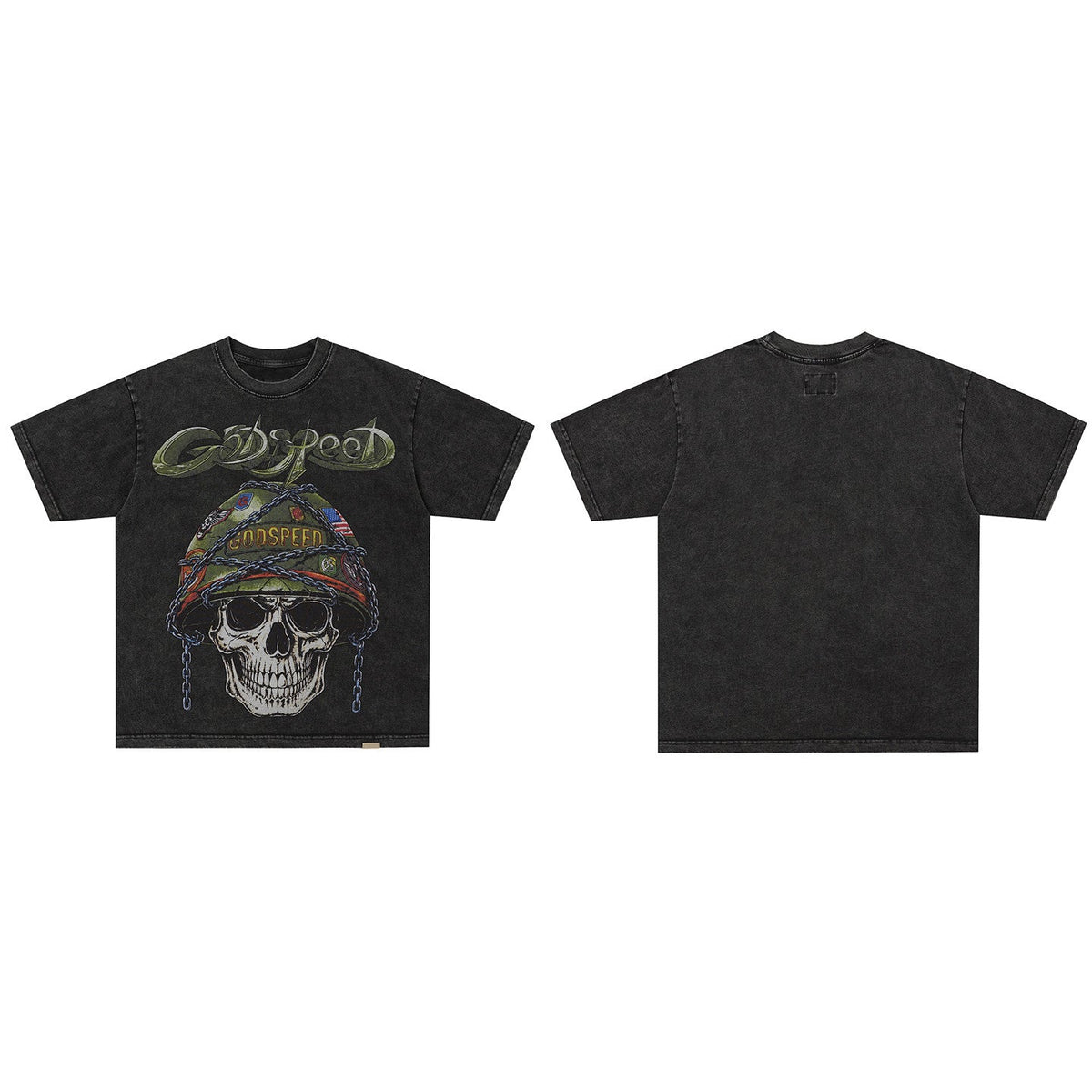 GodSpeed Washed Black Skull Helmet T-Shirt