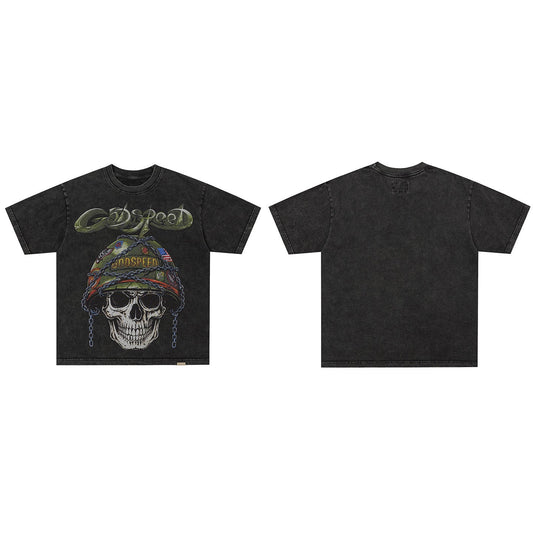 GodSpeed Washed Black Skull Helmet T-Shirt