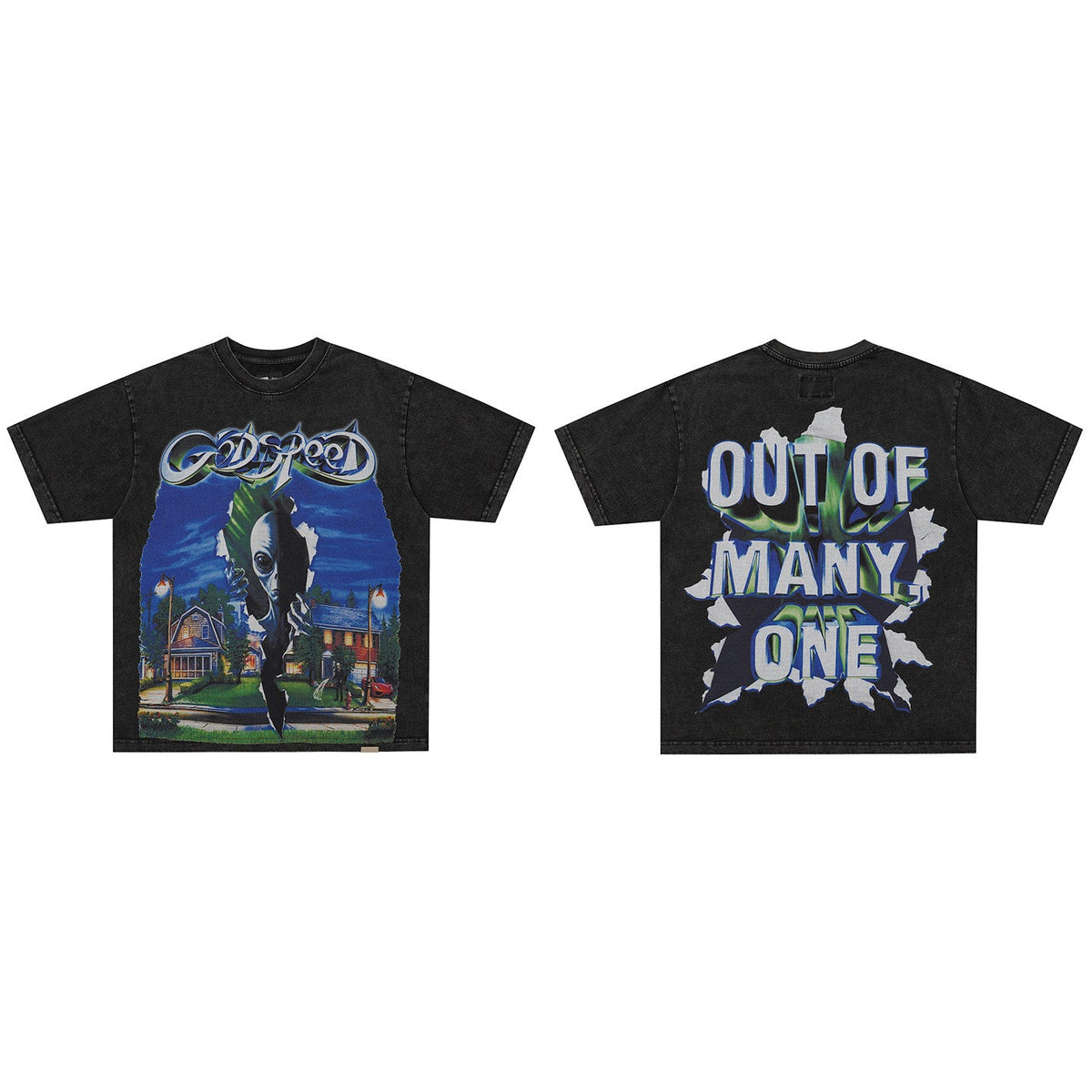 GodSpeed Out of Many One Washed Black Graphic T-Shirt
