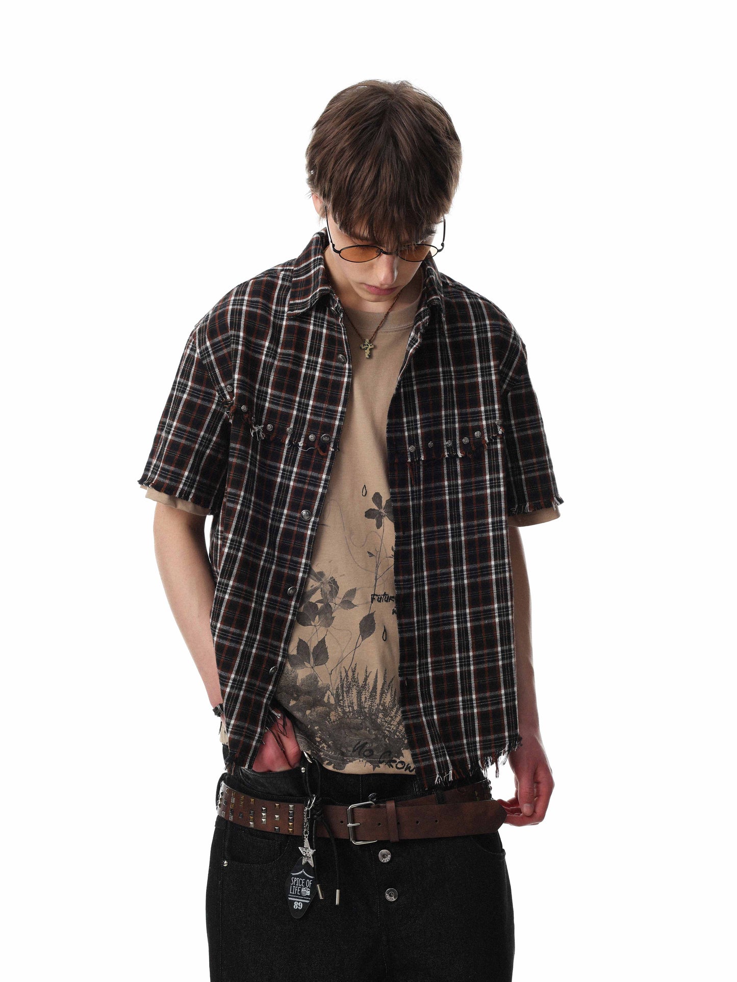 CapCabin “Distressed Plaid Short Sleeve Shirt”