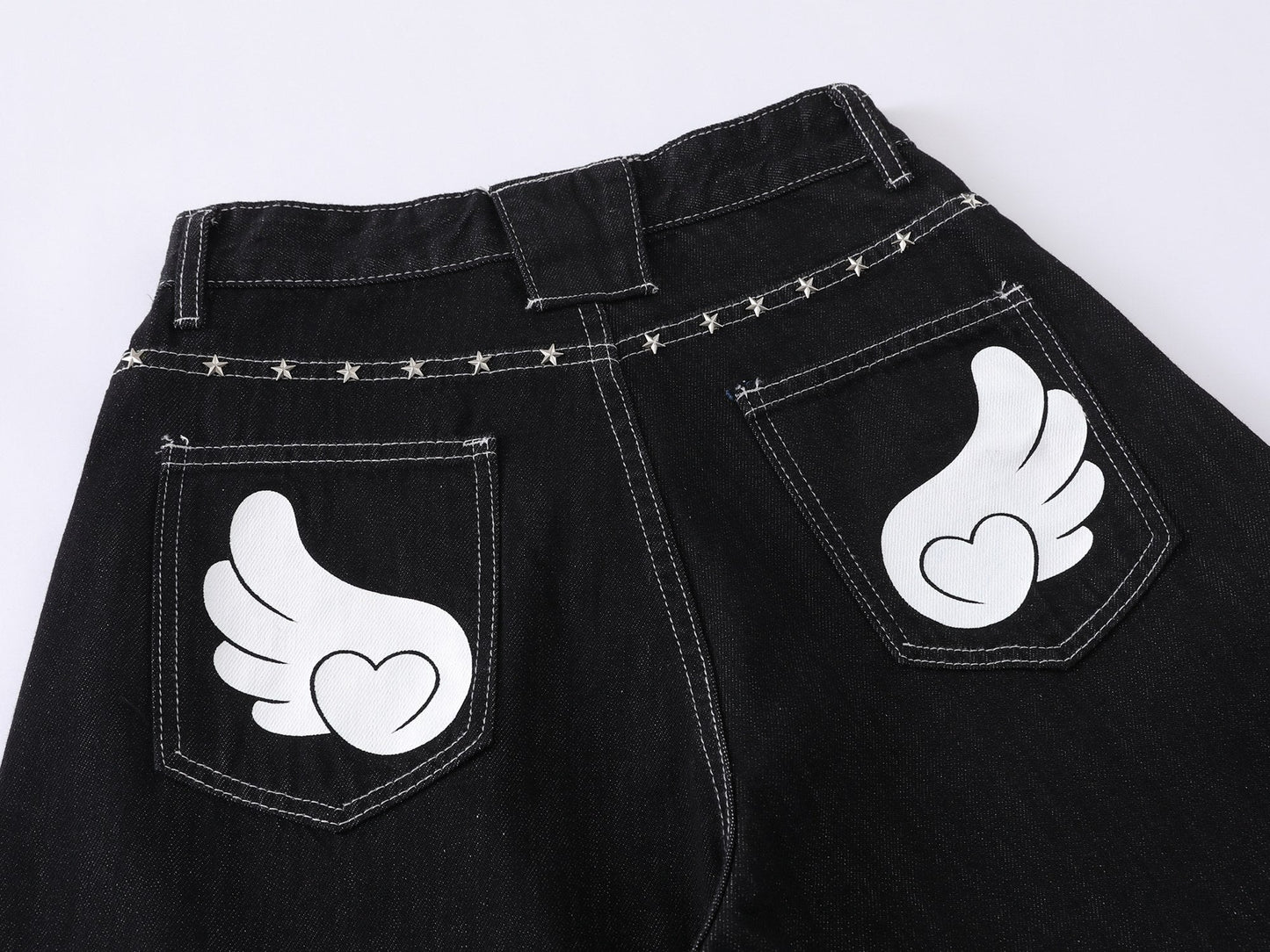 CapCabin “Angel Wing Wide-Leg Denim Jeans”