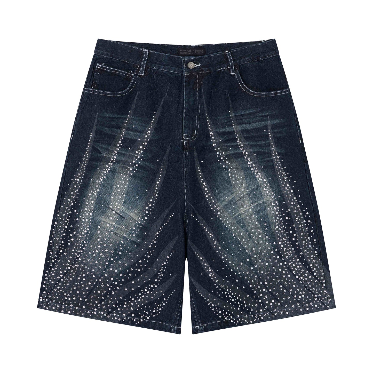 CapCabin Rhinestone Wash Denim Shorts