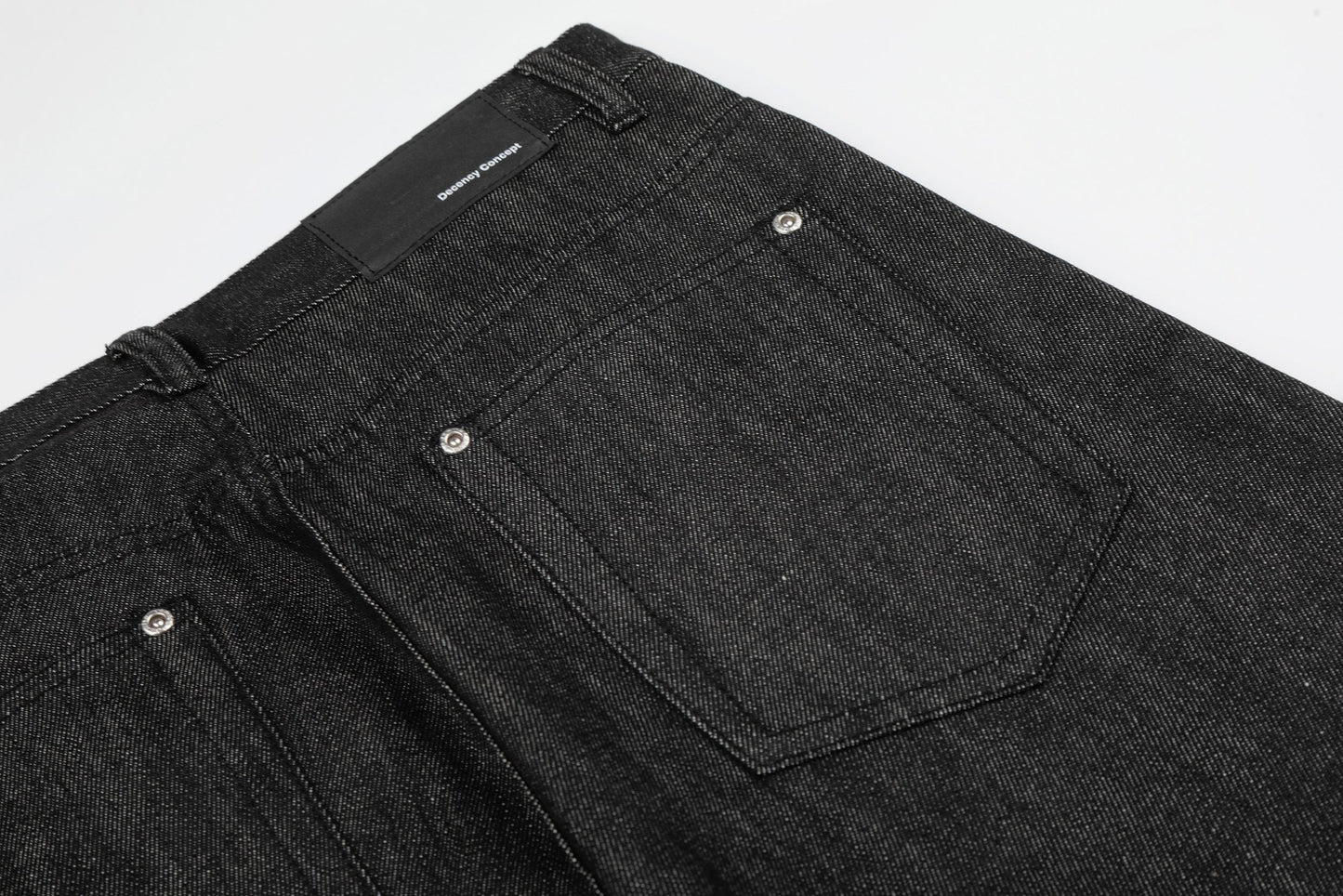 CapCabin “Black Raw Button Denim Jeans”