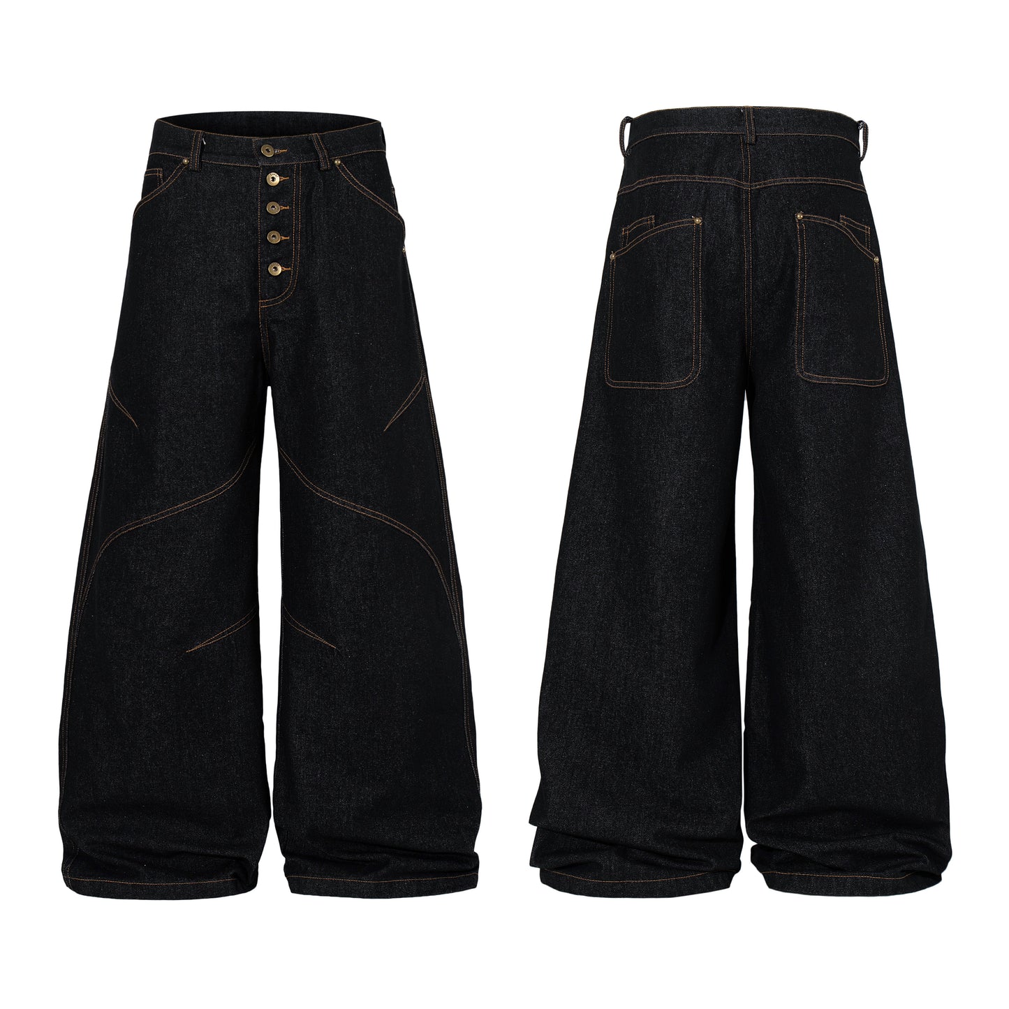 CapCabin Curved Panel Wide Leg Denim Pants