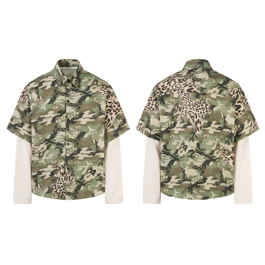 CapCabin Layered Camo-Leopard Short-Sleeve Shirt