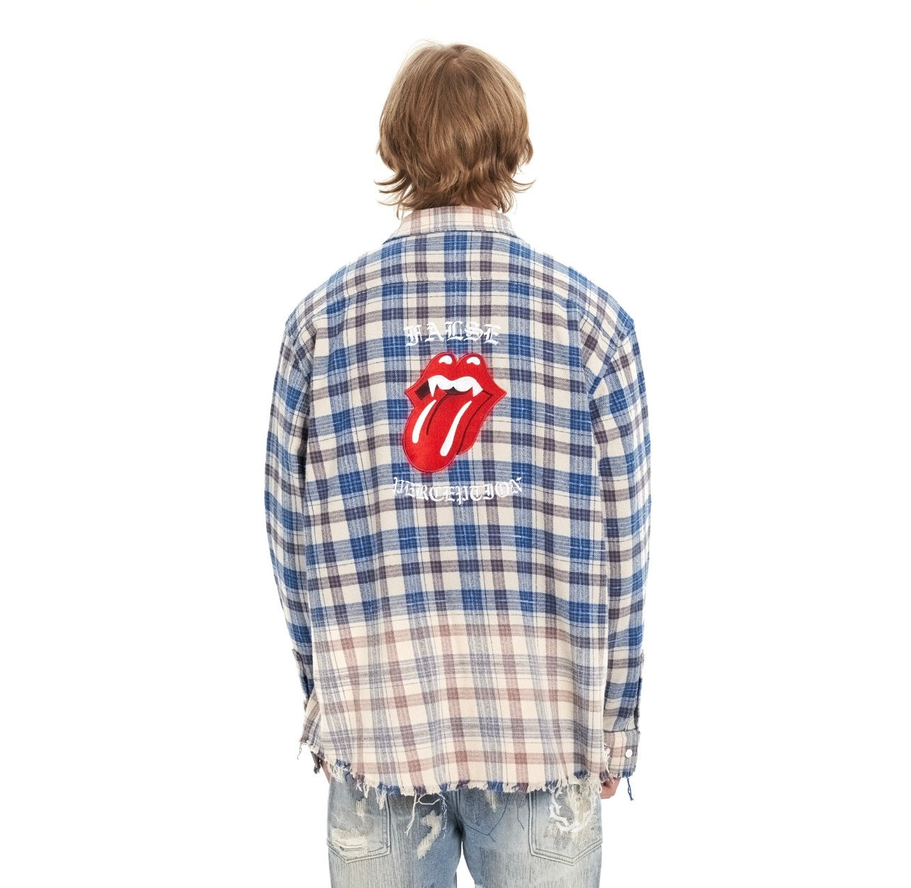 FALSE PERCEPTION Vintage Plaid Frayed Shirt