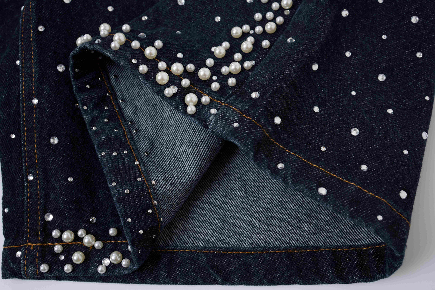 CapCabin Pearl Studded Denim Shorts