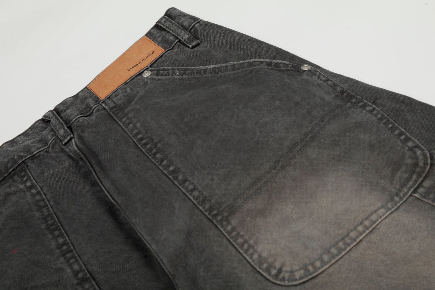 CapCabin Washed Utility Wide-Leg Denim Pants