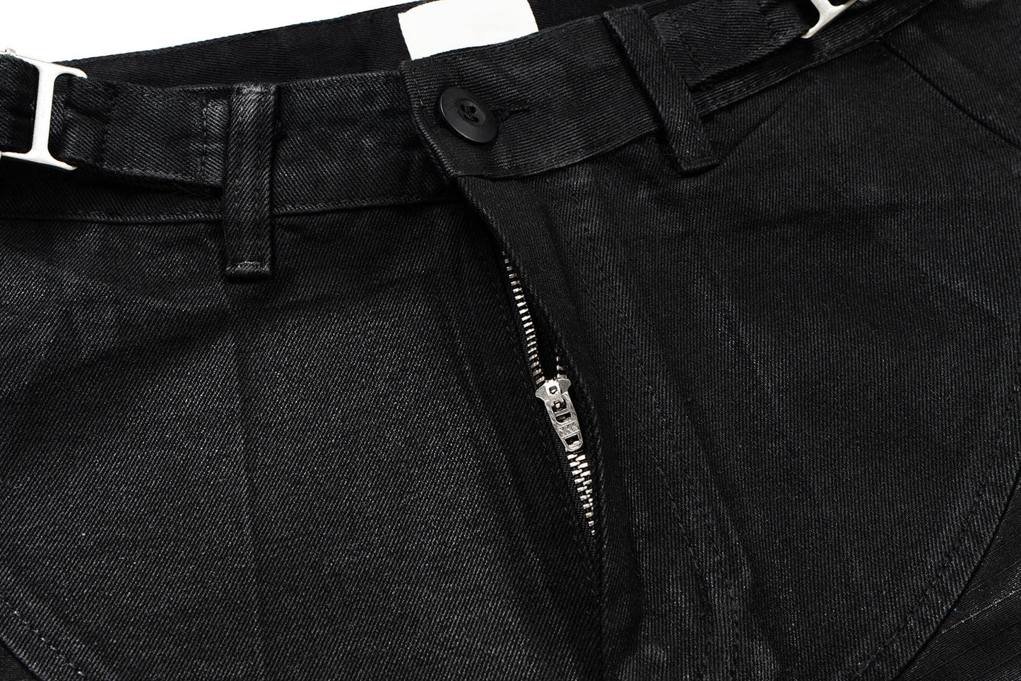 CapCabin Curved-Stitch Leather Denim Pants