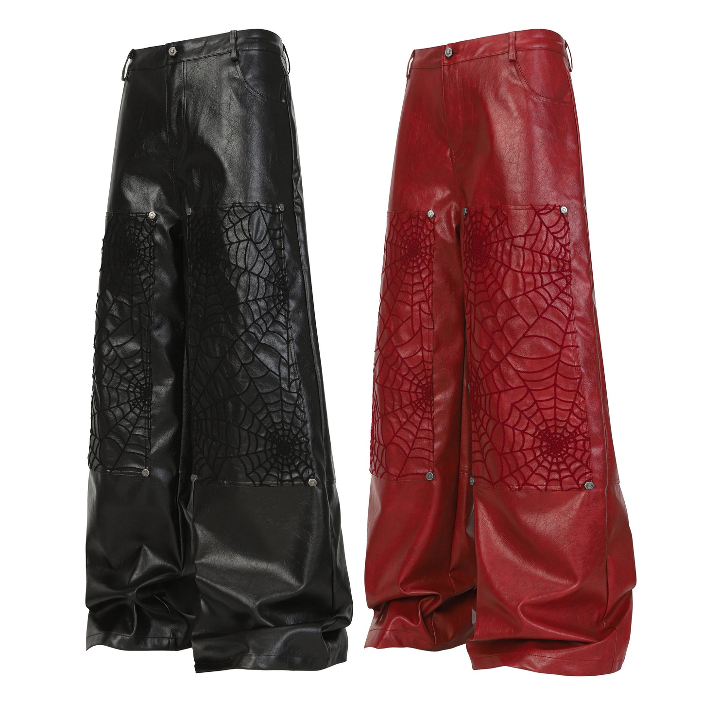 CapCabin Web Embossed PU Wide-Leg Pants