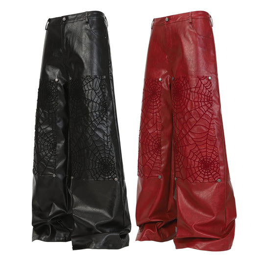 CapCabin Web Embossed PU Wide-Leg Pants