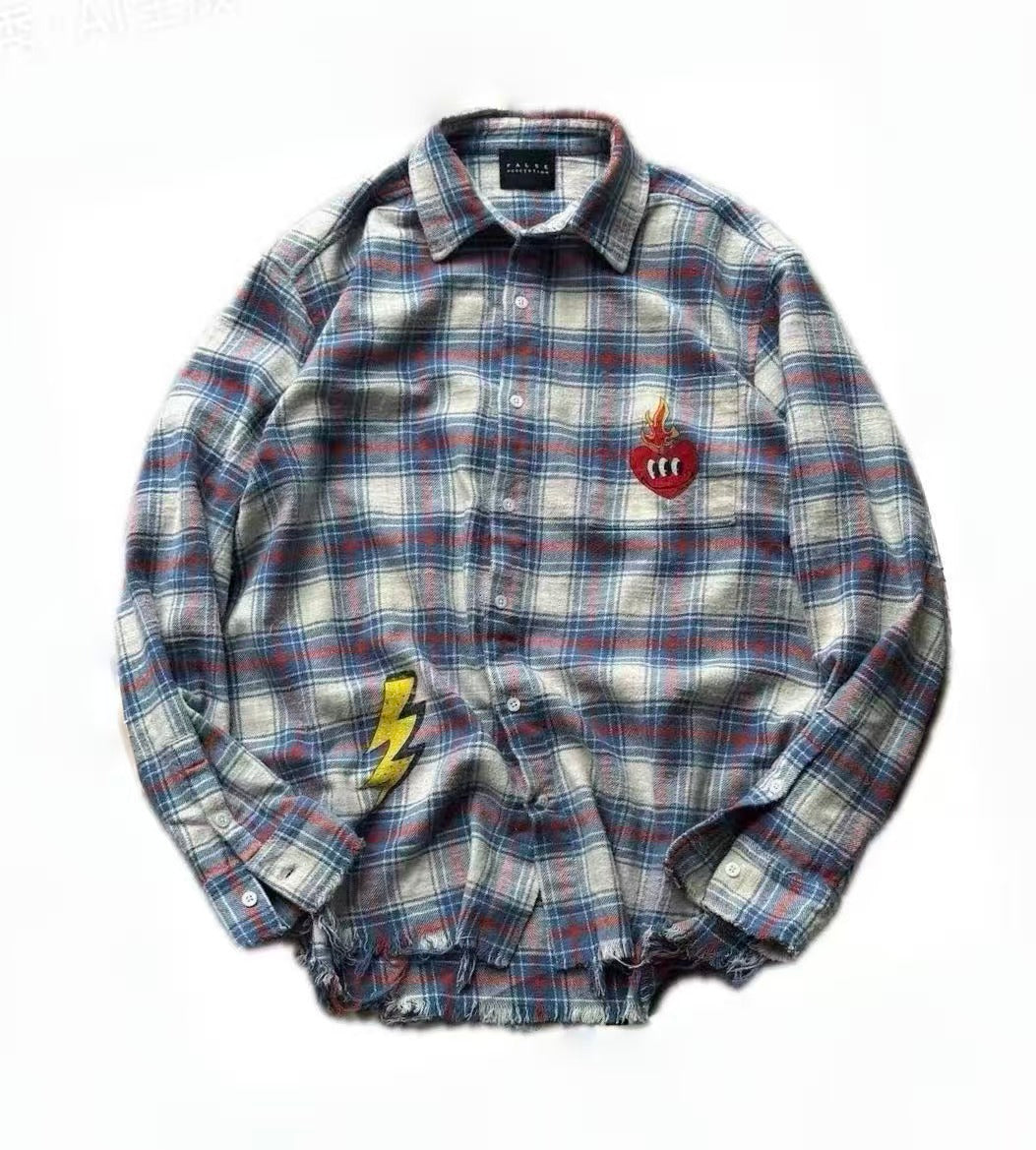 FALSE PERCEPTION Plaid Graphic Shirt Jacket