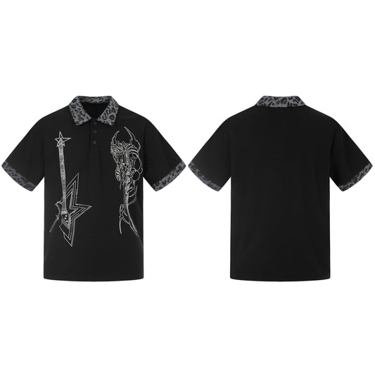 CapCabin “Leopard Collar Graphic Polo Tee”