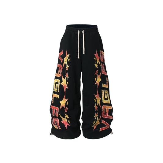 CapCabin Fleece-Lined Glitter Star Wide-Leg Sweatpants