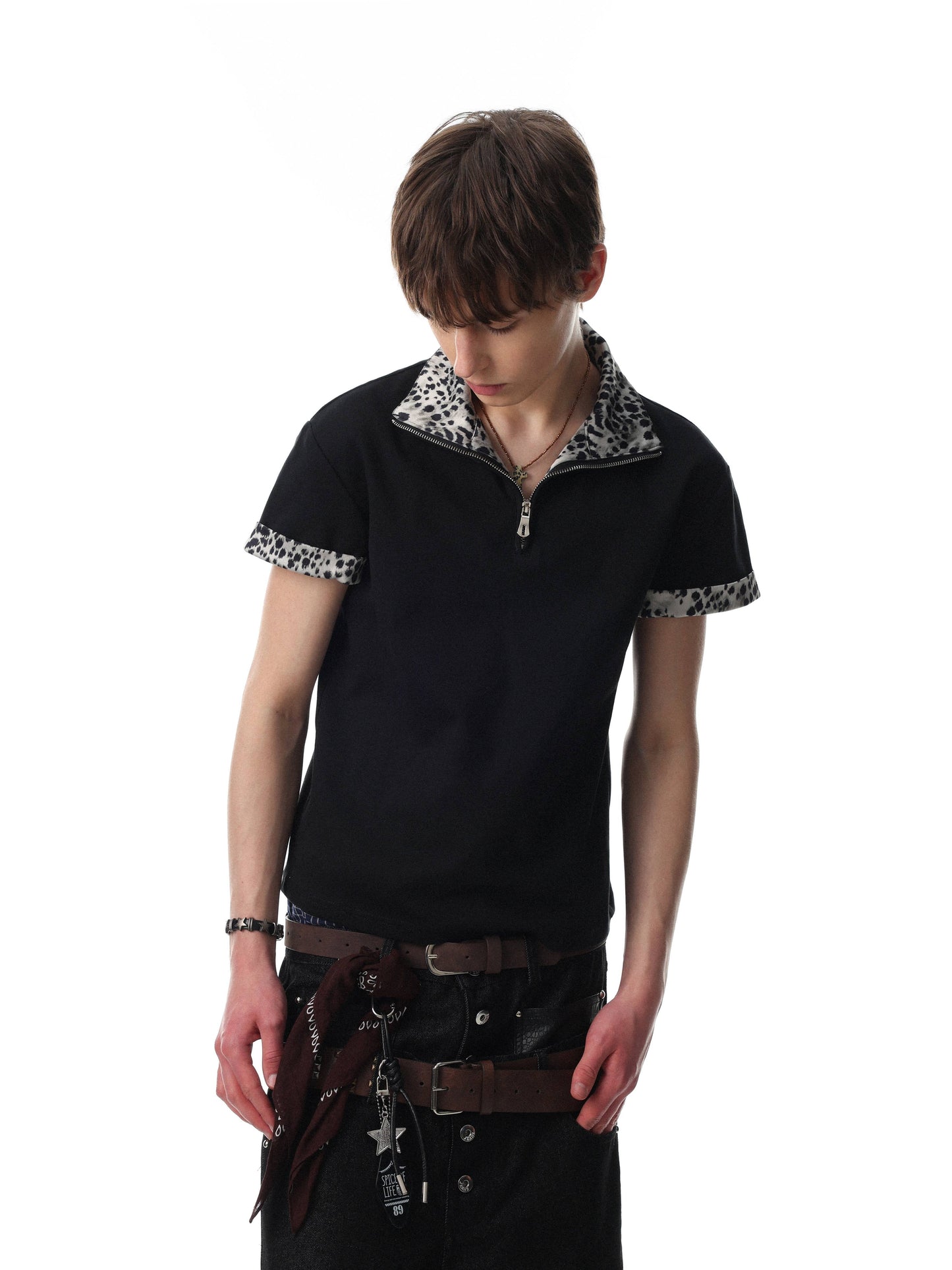 CapCabin “Leopard Trim Zip Polo”