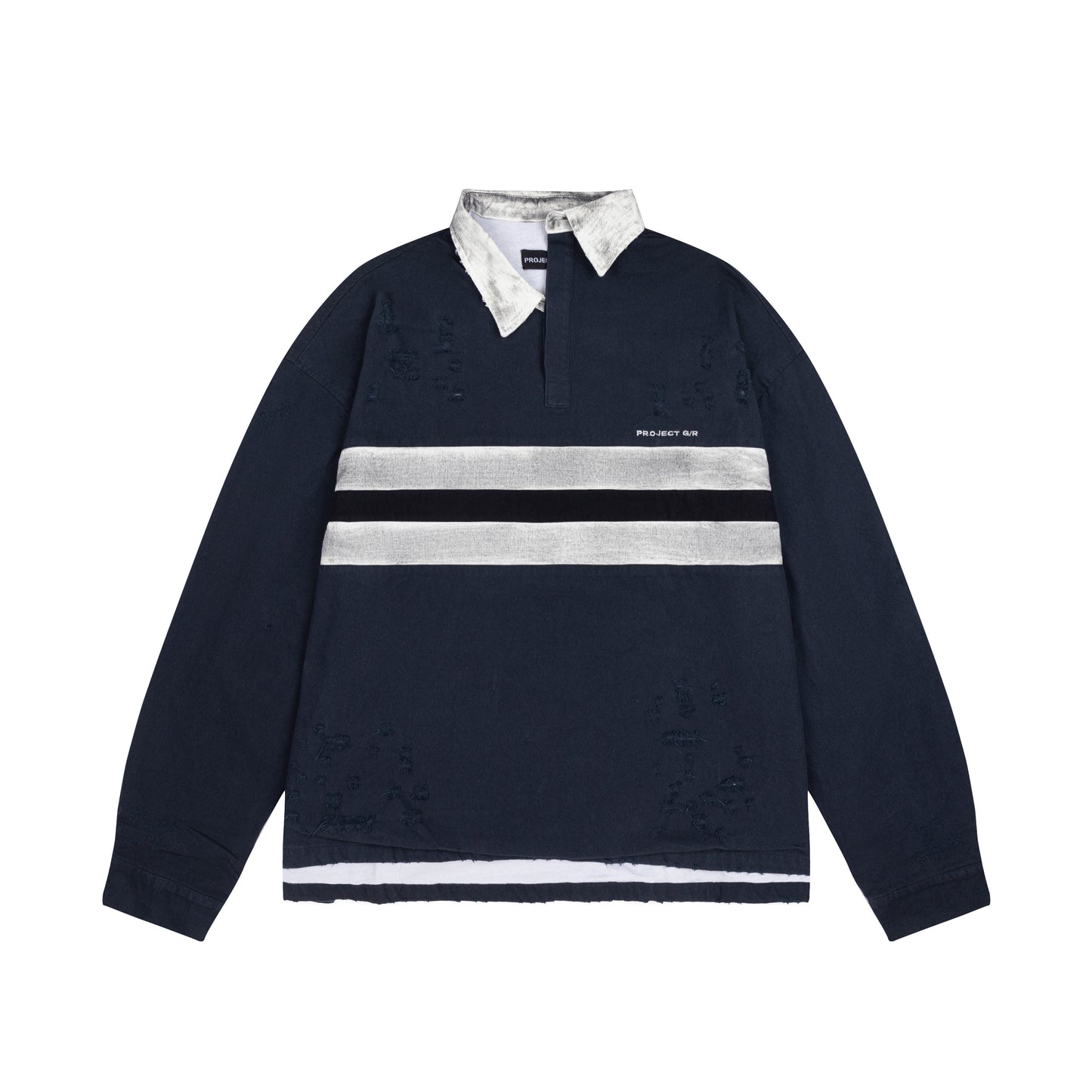 PROJECT G/R Striped Distressed Rugby Polo Shirt