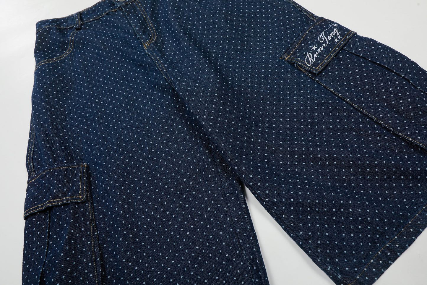 CapCabin Polka Dot Denim Cargo Shorts