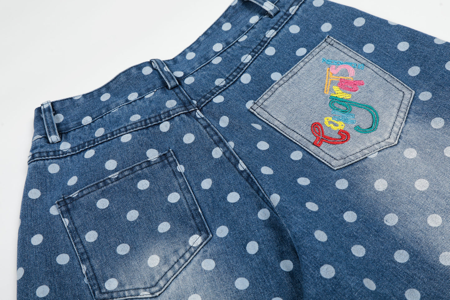 CapCabin Polka Dot Washed Denim Jeans
