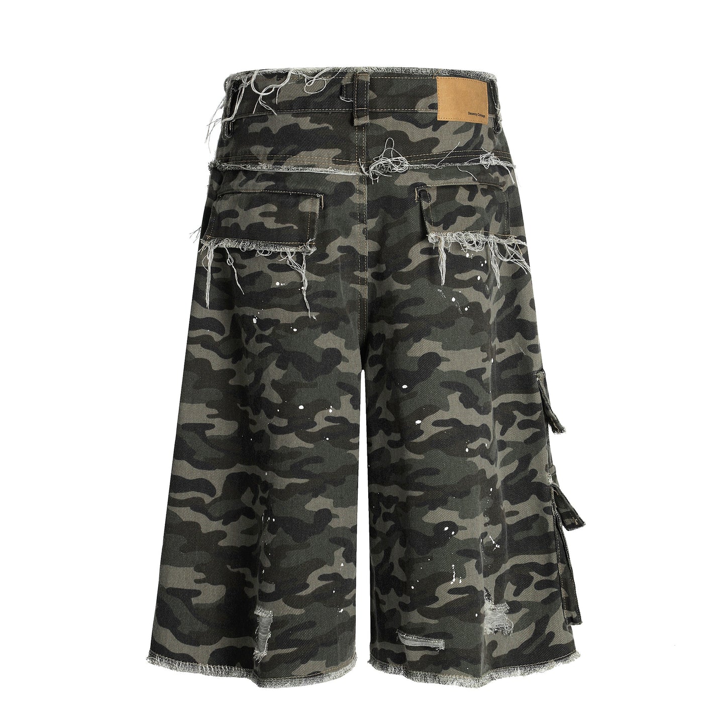 CapCabin Camo Distressed Utility Denim Shorts