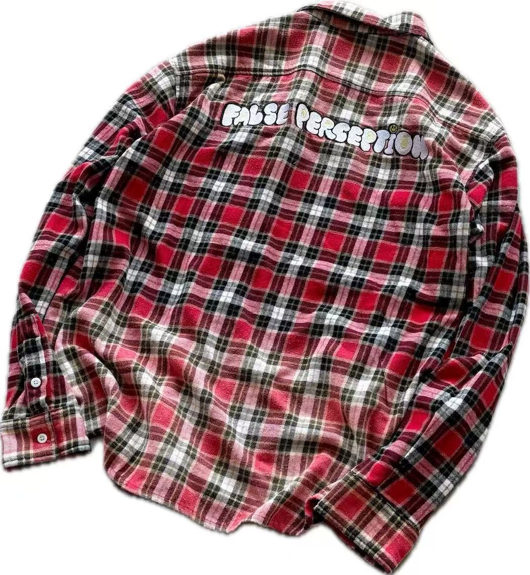 FALSE PERCEPTION Red Plaid Smiley Overshirt