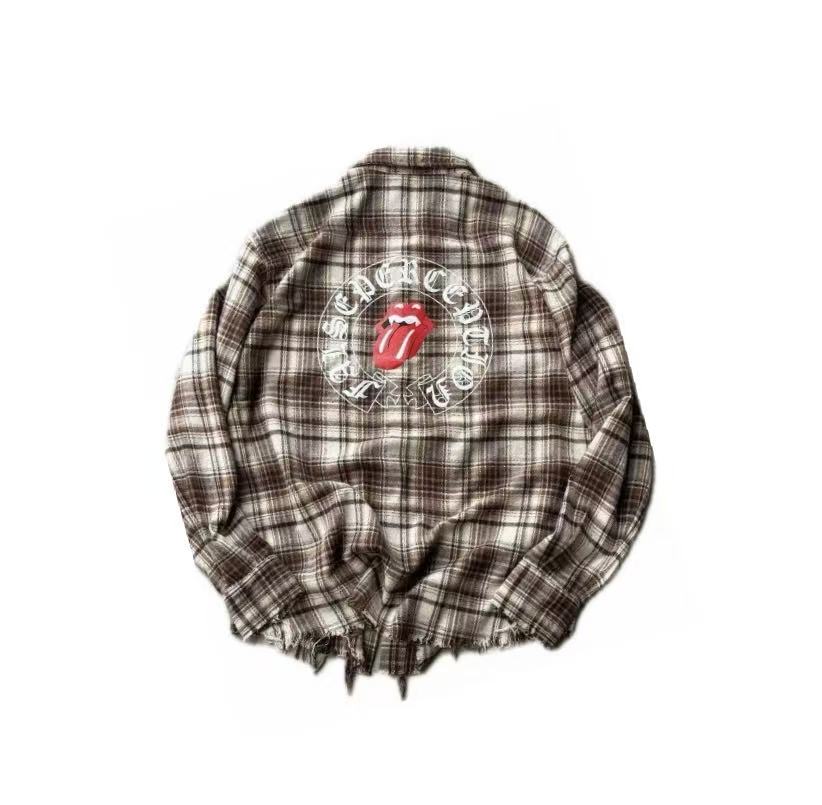 FALSE PERCEPTION Vintage Plaid Raw Hem Overshirt
