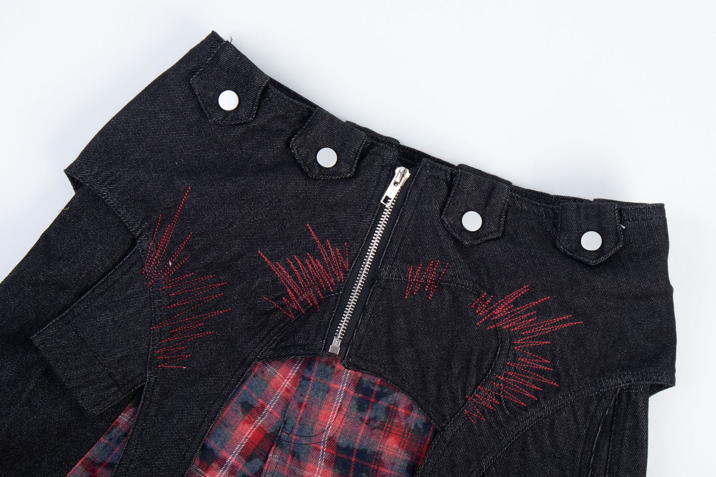 CapCabin Layered Plaid Panel Wide-Leg Pants