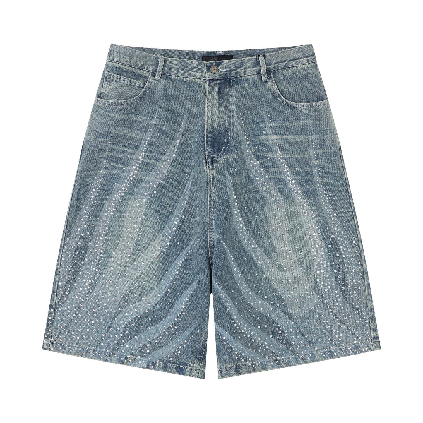 CapCabin Rhinestone Wash Denim Shorts
