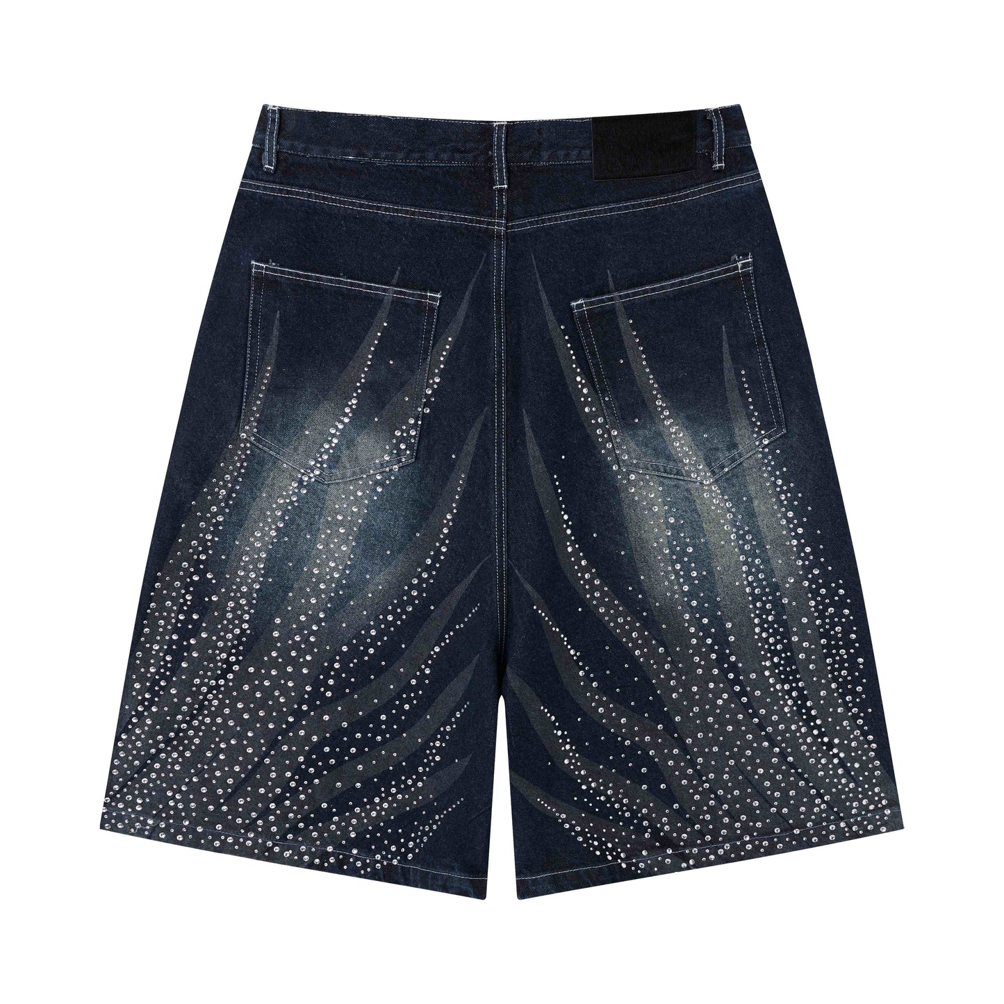 CapCabin Rhinestone Wash Denim Shorts