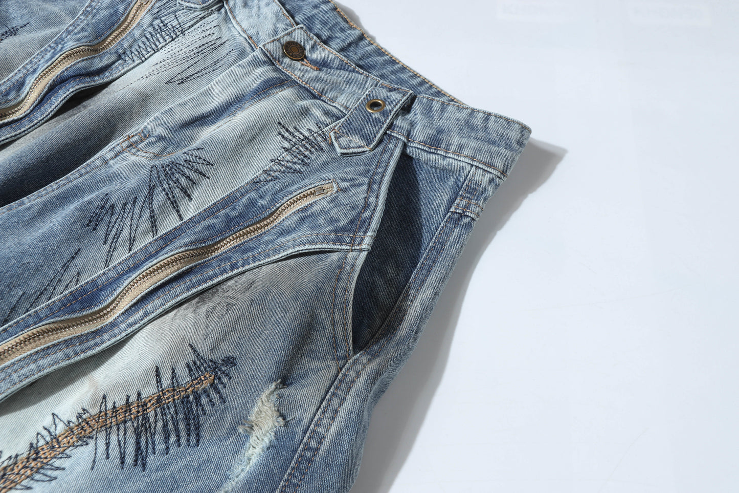 CapCabin Distressed Patchwork Denim Pants