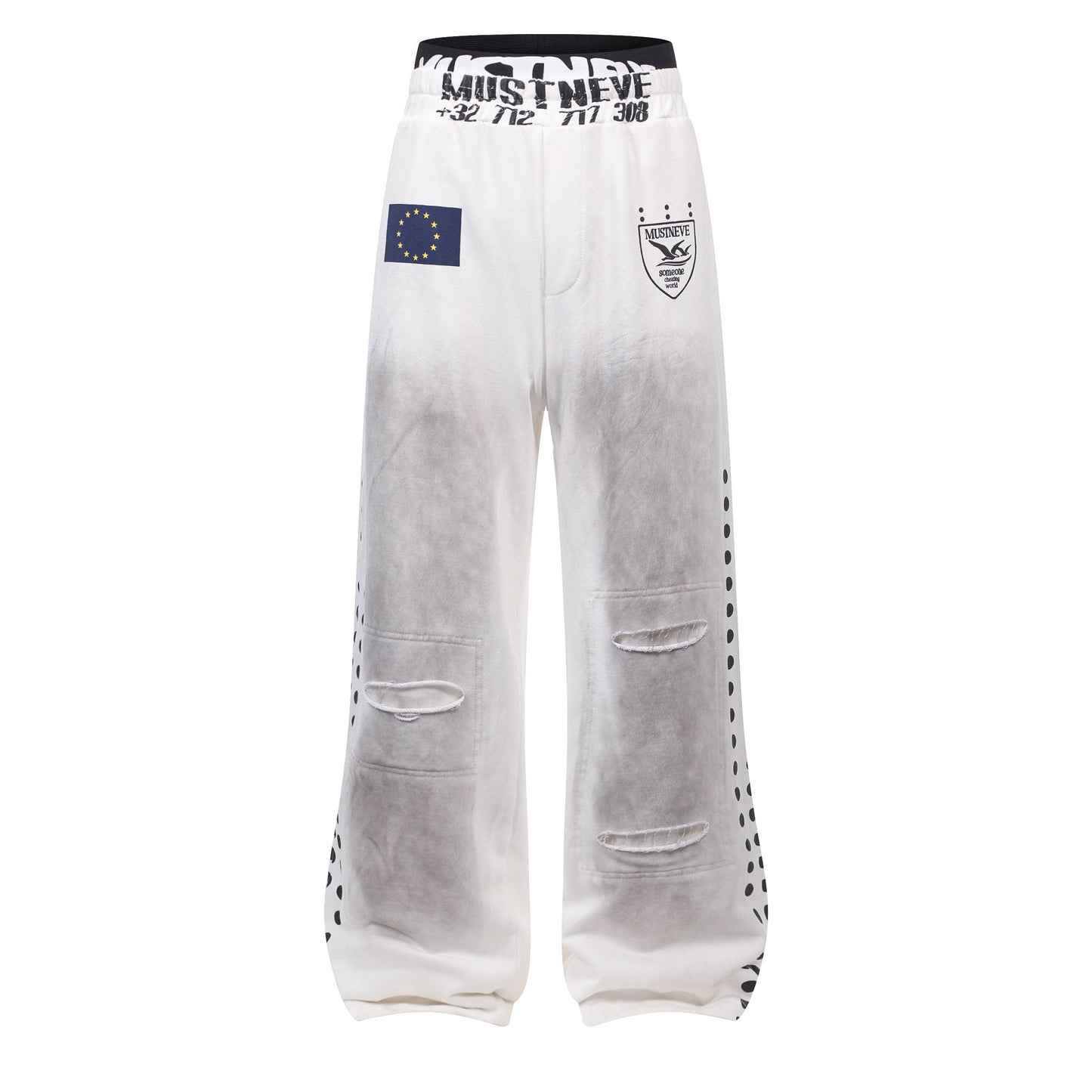 CapCabin “Distressed Sport Wide-Leg Pants”