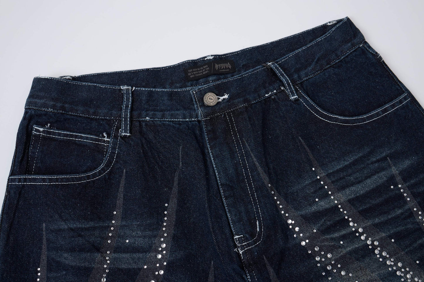 CapCabin Rhinestone Wash Denim Shorts