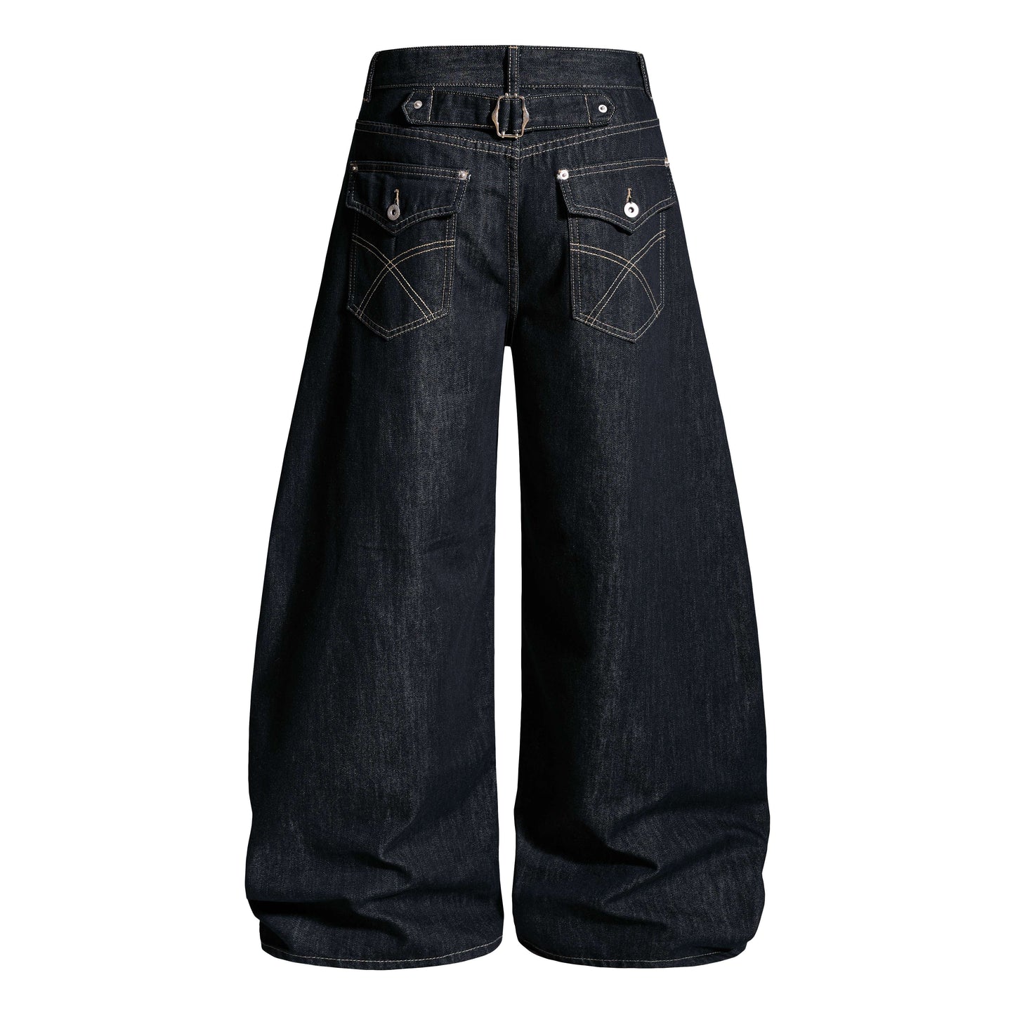 CapCabin Buckle Detail Wide-Leg Denim Pants