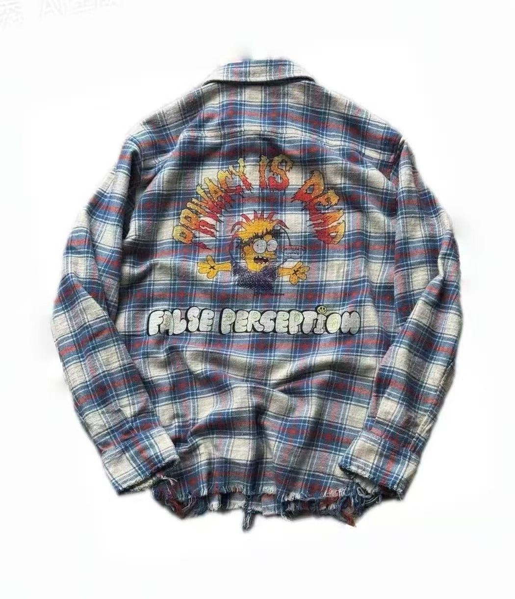 FALSE PERCEPTION Plaid Graphic Shirt Jacket