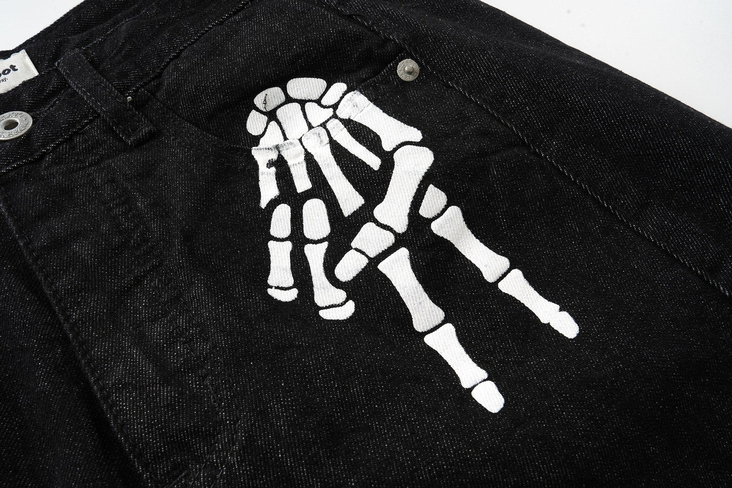 CapCabin Skeleton Graphic Wide-Leg Denim Pants