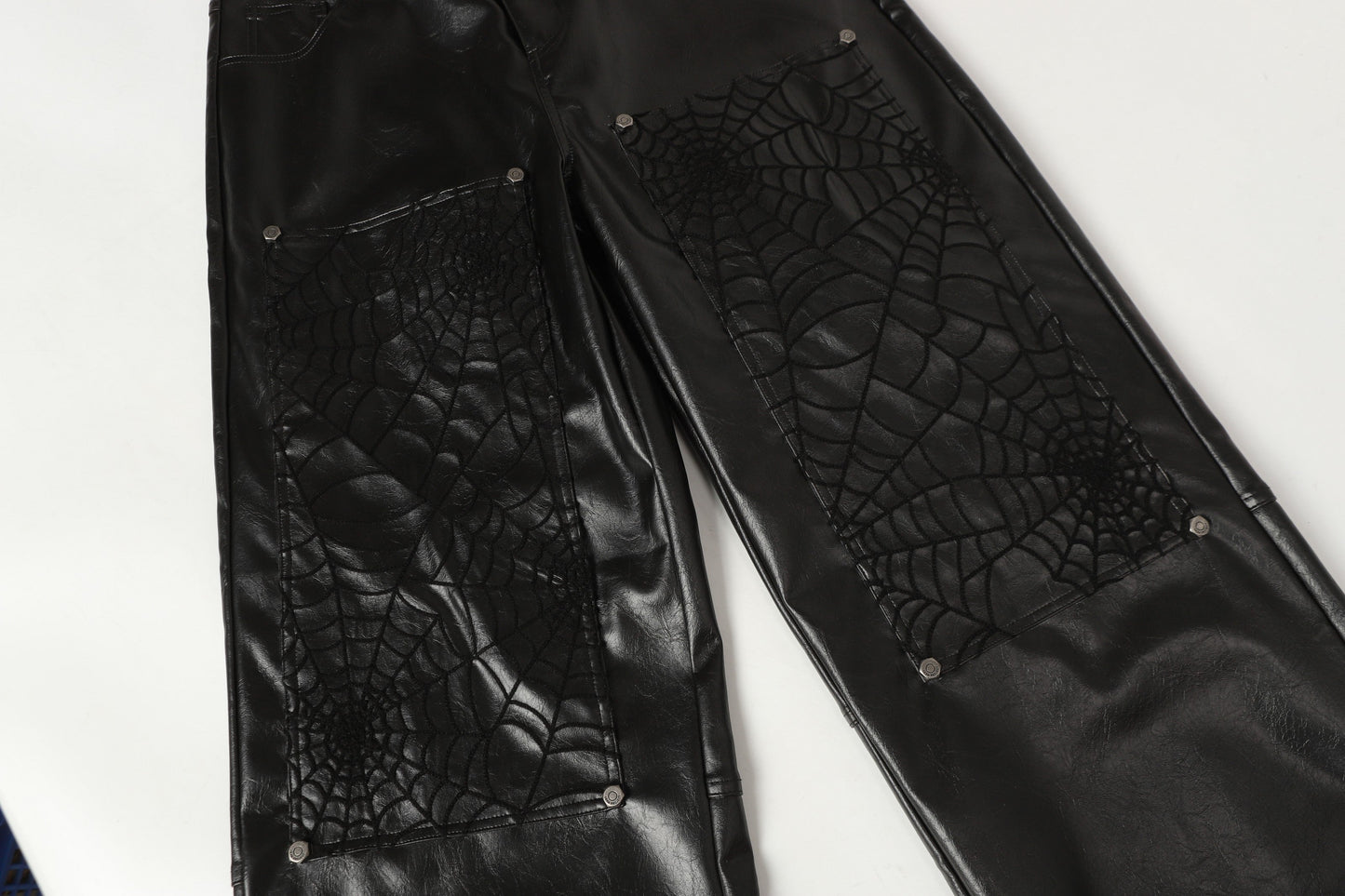 CapCabin Web Embossed PU Wide-Leg Pants