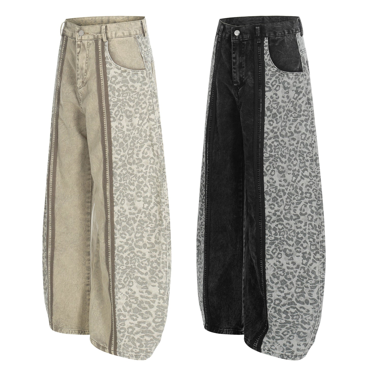 CapCabin Leopard Panel Denim Pants