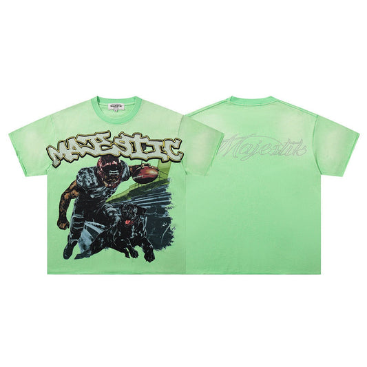 MAJESTIK Vintage Football Graphic T-Shirt