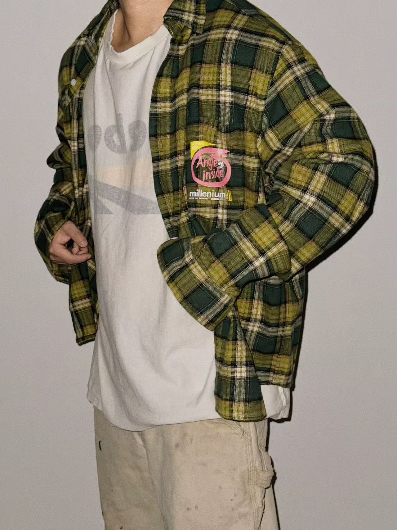 Vintage Plaid Graphic Long Sleeve Shirt