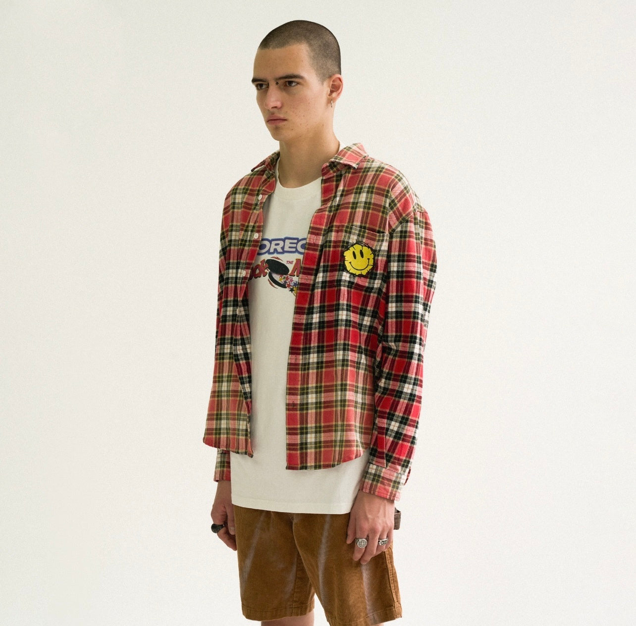 FALSE PERCEPTION Red Plaid Smiley Overshirt
