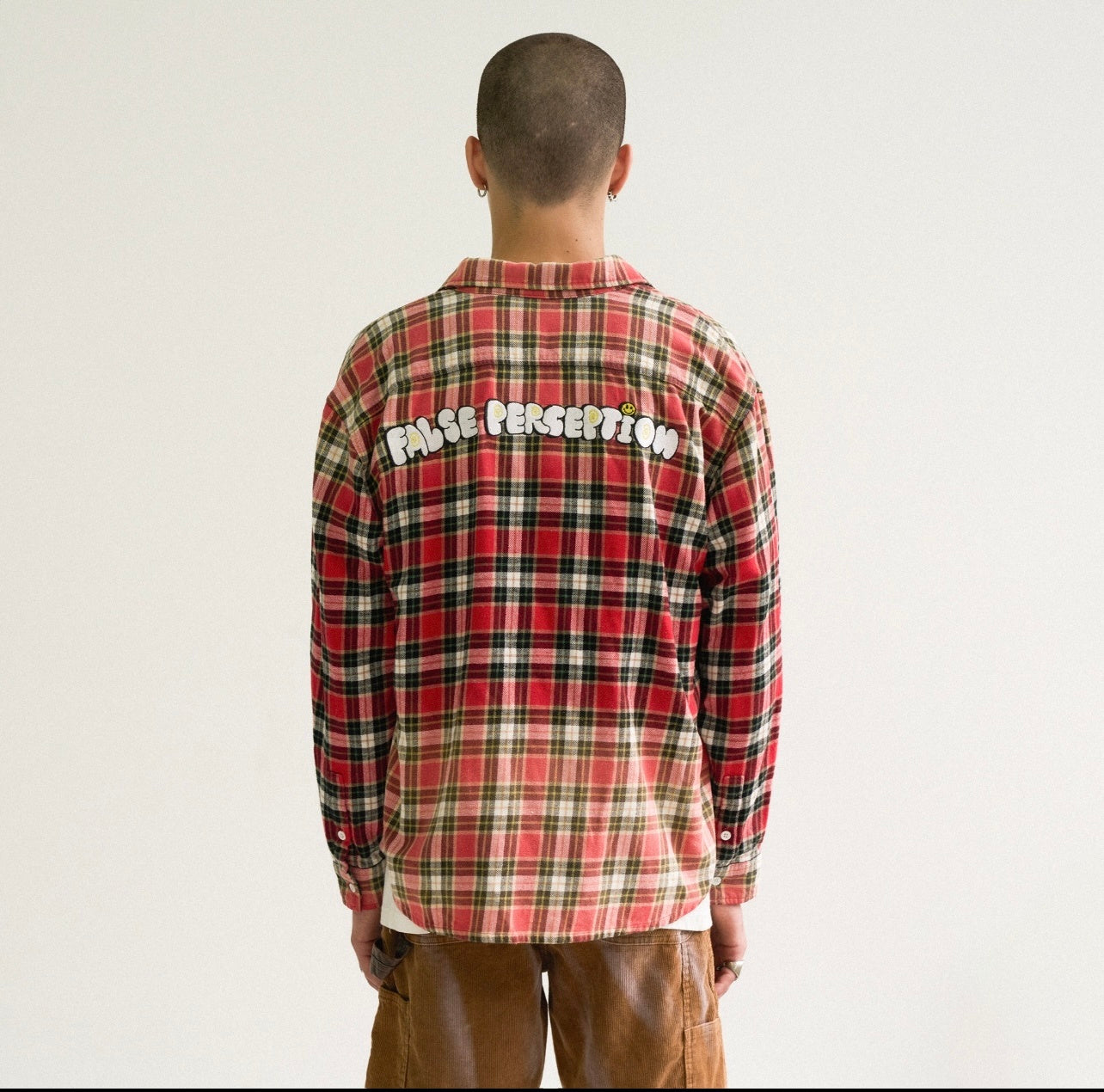 FALSE PERCEPTION Red Plaid Smiley Overshirt