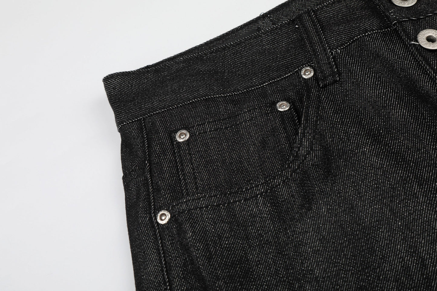 CapCabin “Black Raw Button Denim Jeans”