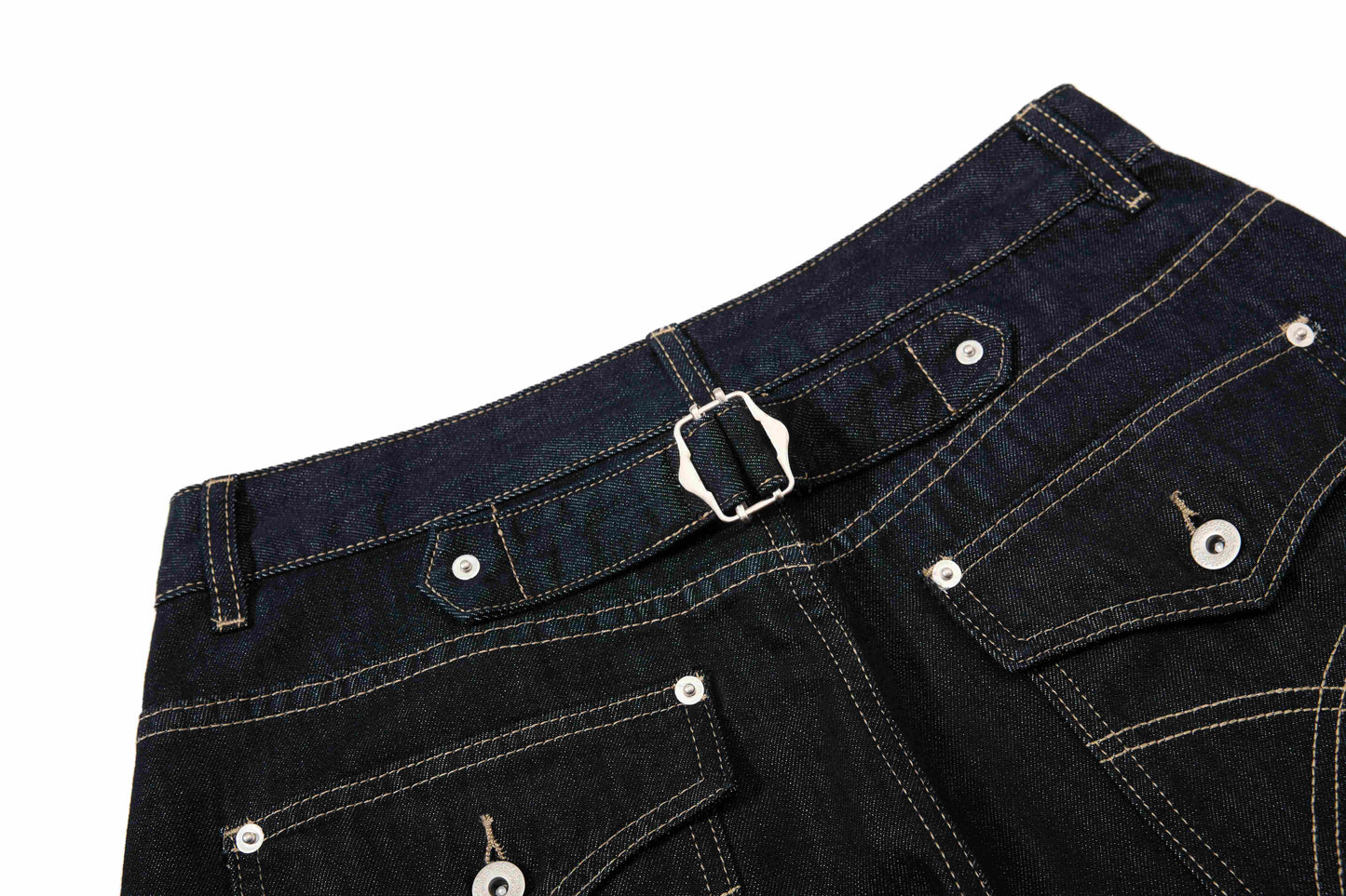 CapCabin Buckle Detail Wide-Leg Denim Pants