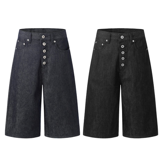 CapCabin “Raw Button Denim Jorts”