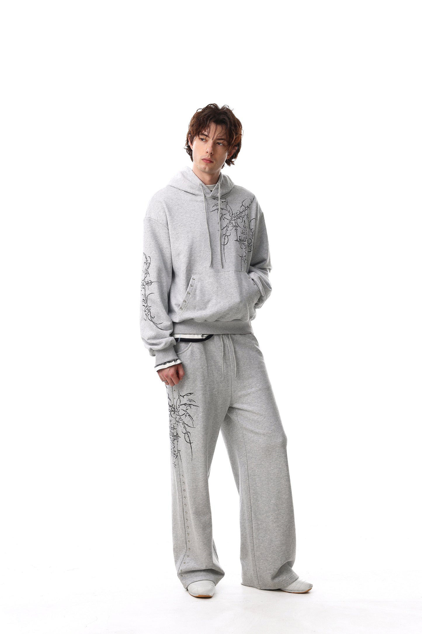 CapCabin Gothic Line Graphic Wide-Leg Sweatpants